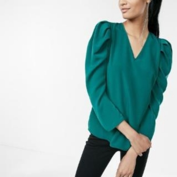 ISO Express puff-sleeved vneck blouse - Picture 1 of 1